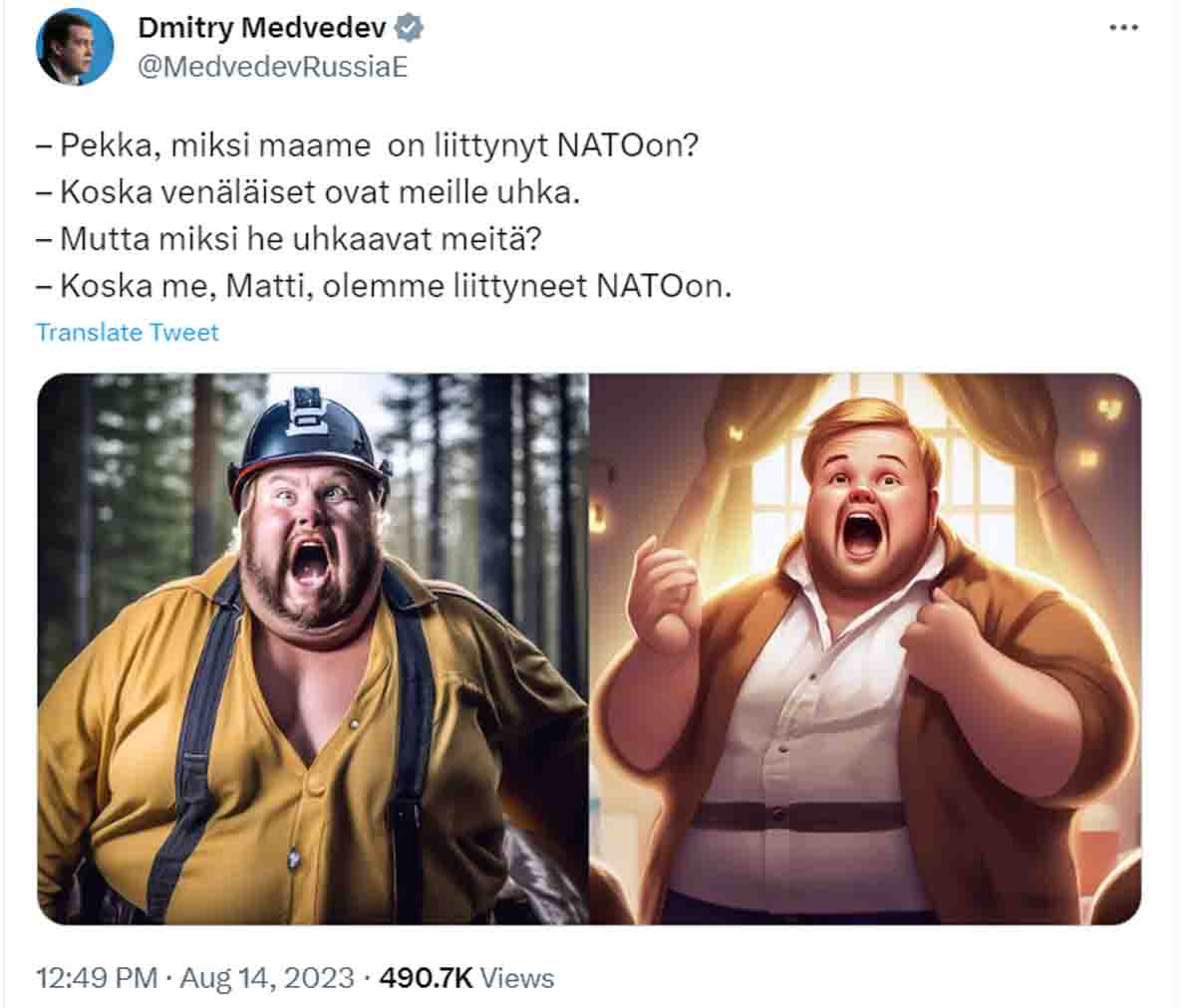 梅德韦杰夫用芬兰语发布有关芬兰北约威胁的推文